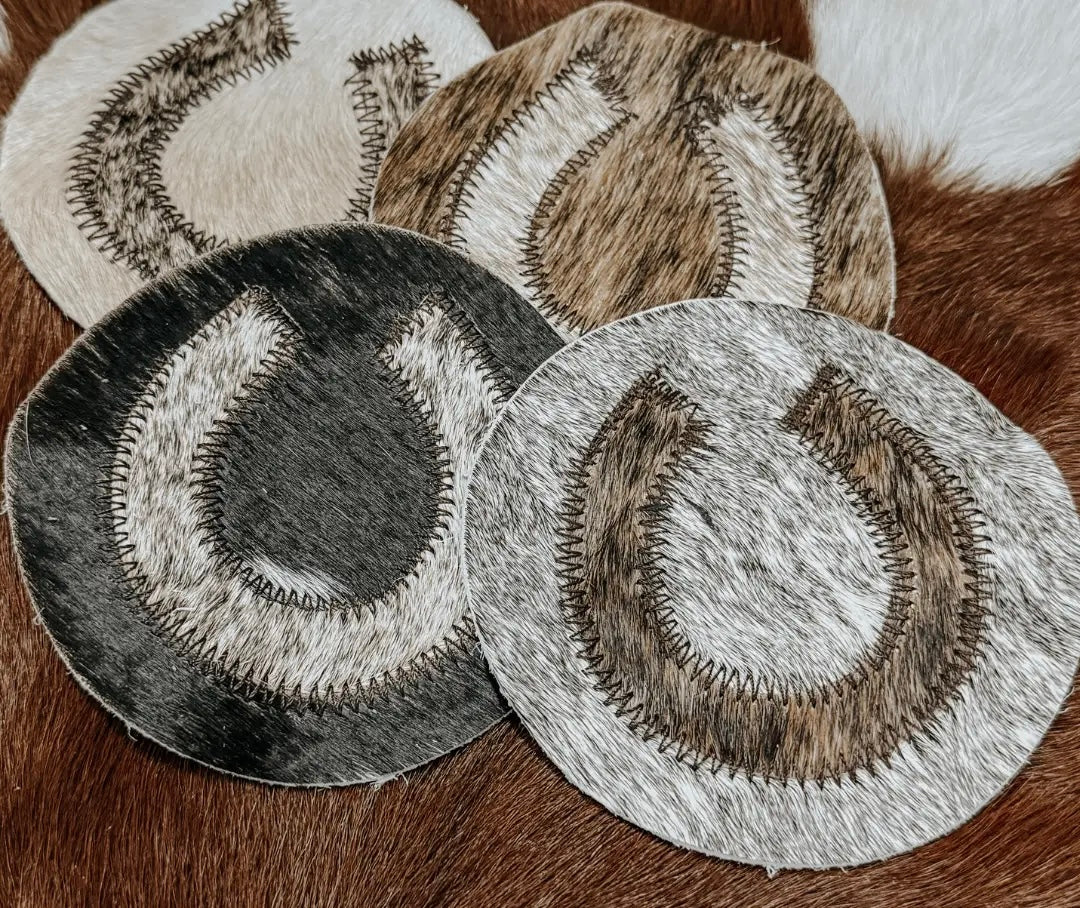 Horseshoe Cowhide Coaster Set