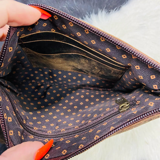 Cowhide Leather Trim Wristlet