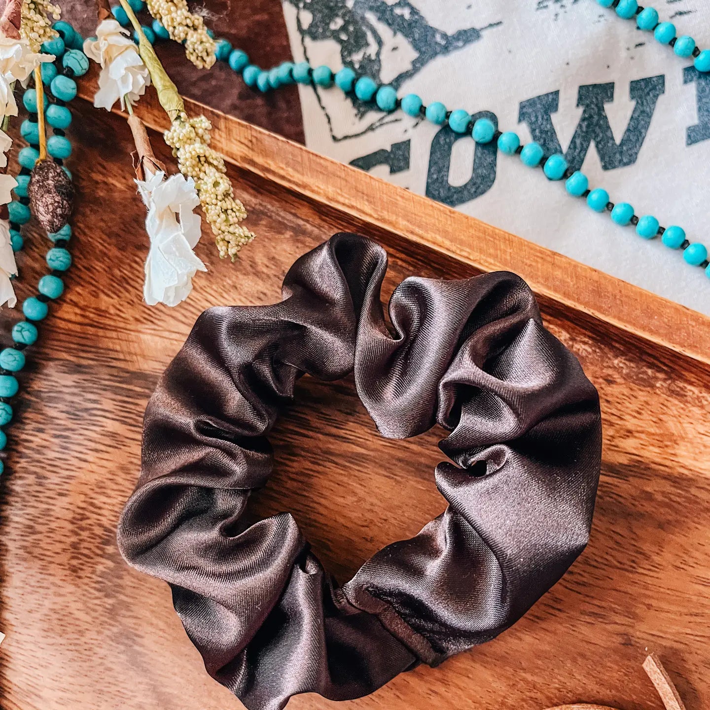 Dark Brown Silk Style Scrunchie