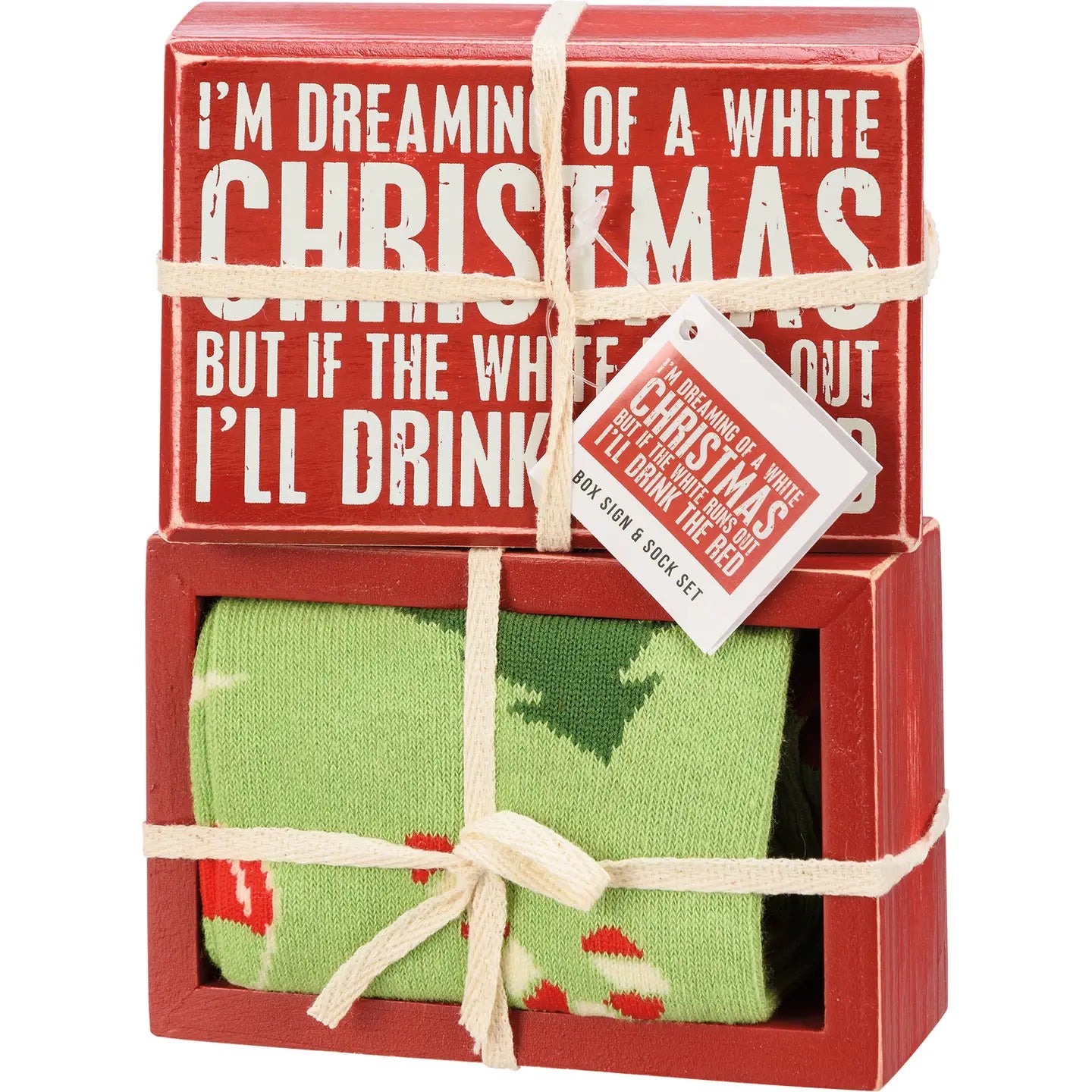 A White Christmas Box Sign and Sock Set