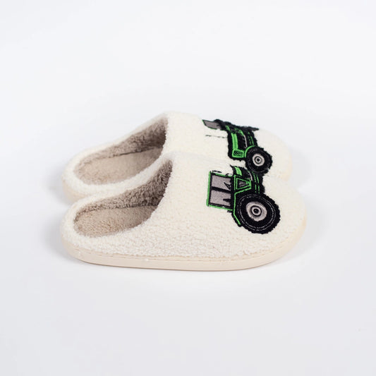 Kids Green Tractor Slippers