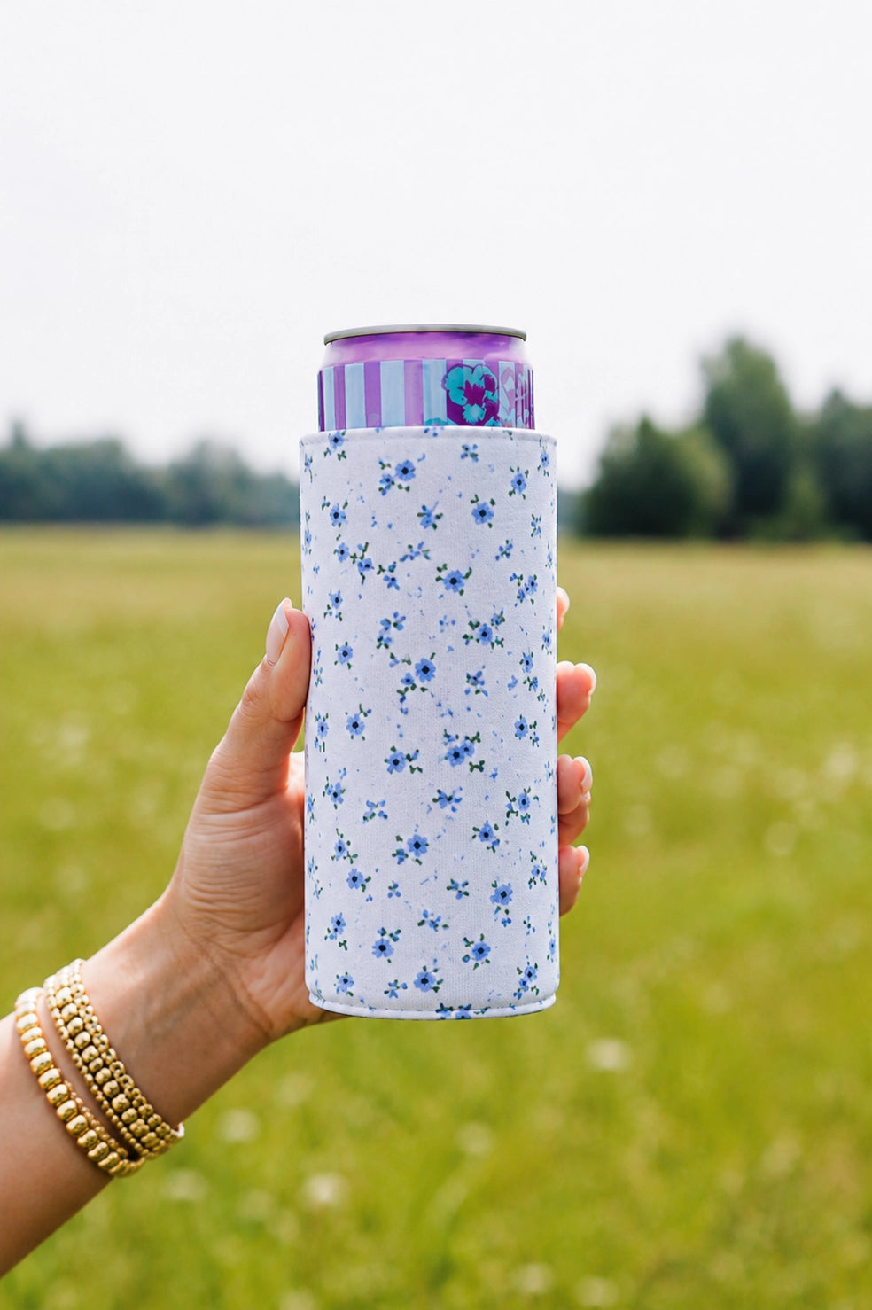 Blue Floral Tall Koozie