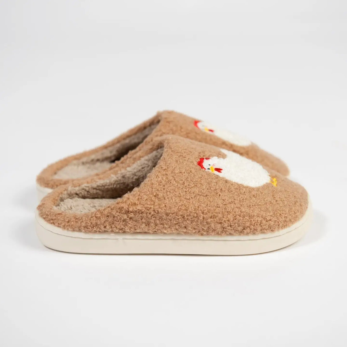 Brown Fuzzy Chicken Slippers-Kids