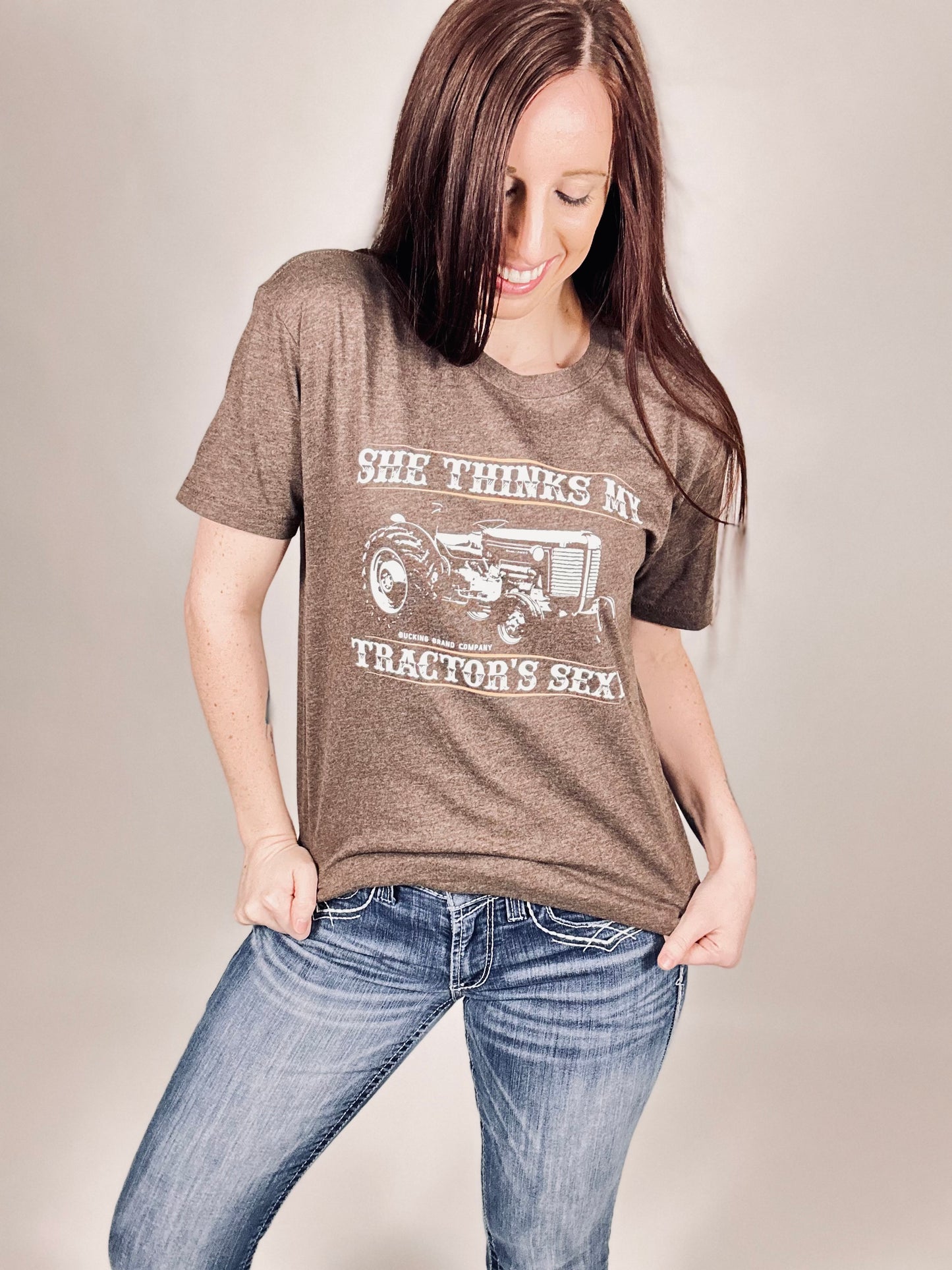 ‘She Thinks My Tractors Sexy’ Brown Tee