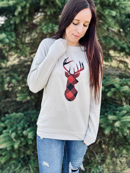 Plaid Christmas Deer Crewneck