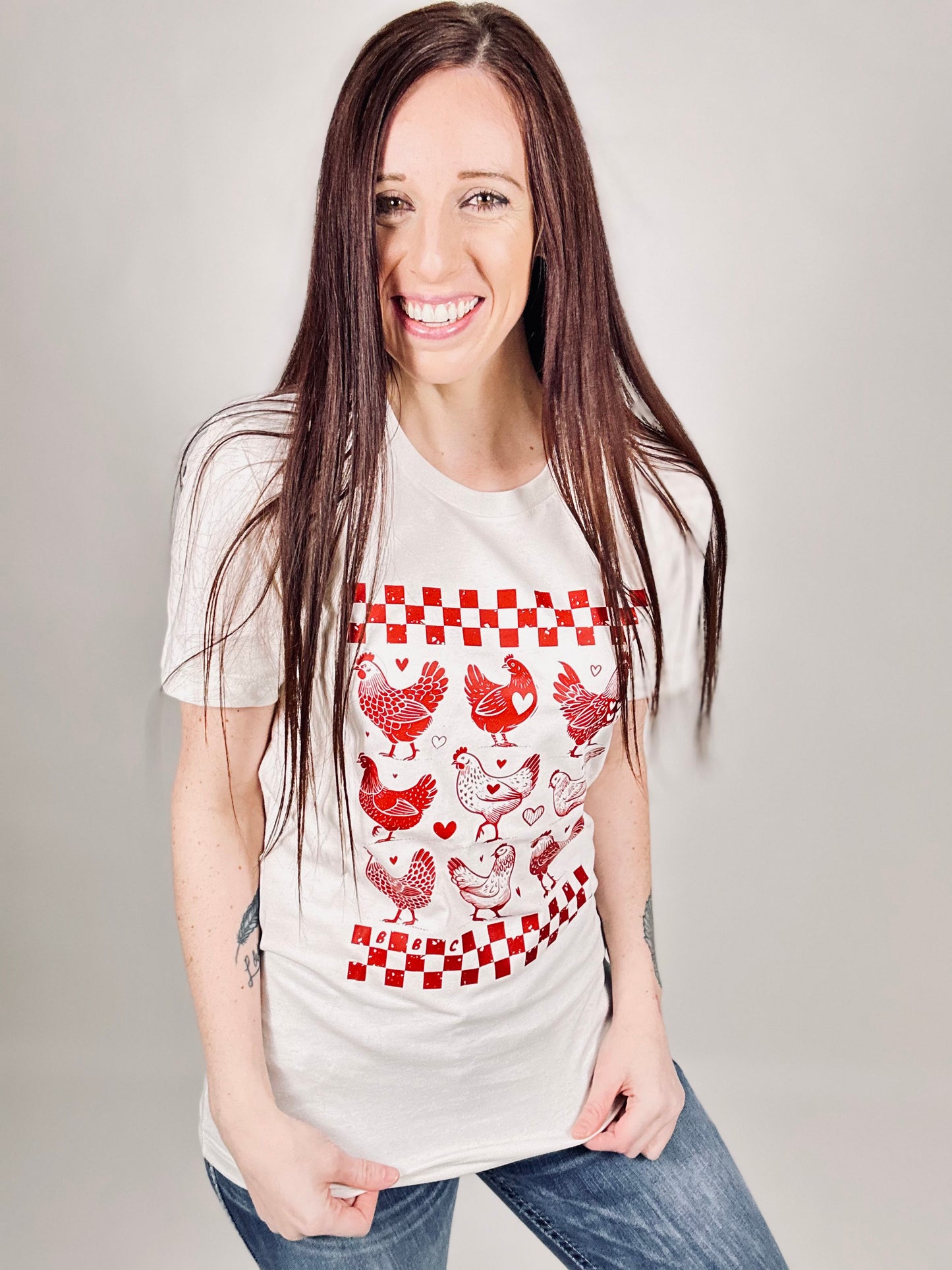 ‘Valentine’s Checkered Chicken’ Vintage White Tee