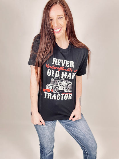 ‘Never Underestimate An Old Man With A Tractor’ Black Tee