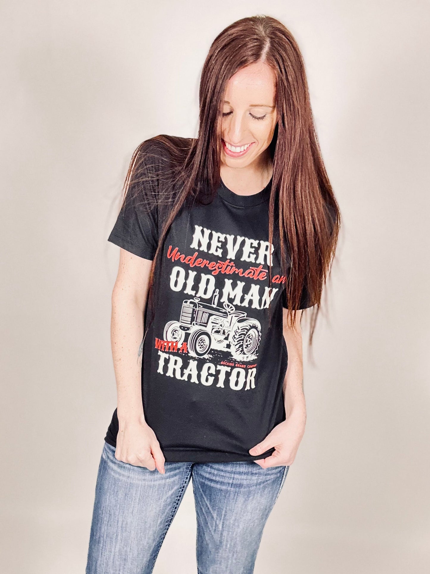 ‘Never Underestimate An Old Man With A Tractor’ Black Tee