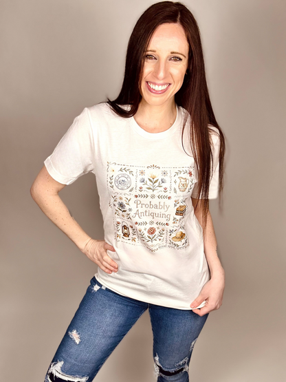 ‘Probably Antiquing’ Vintage White Tee