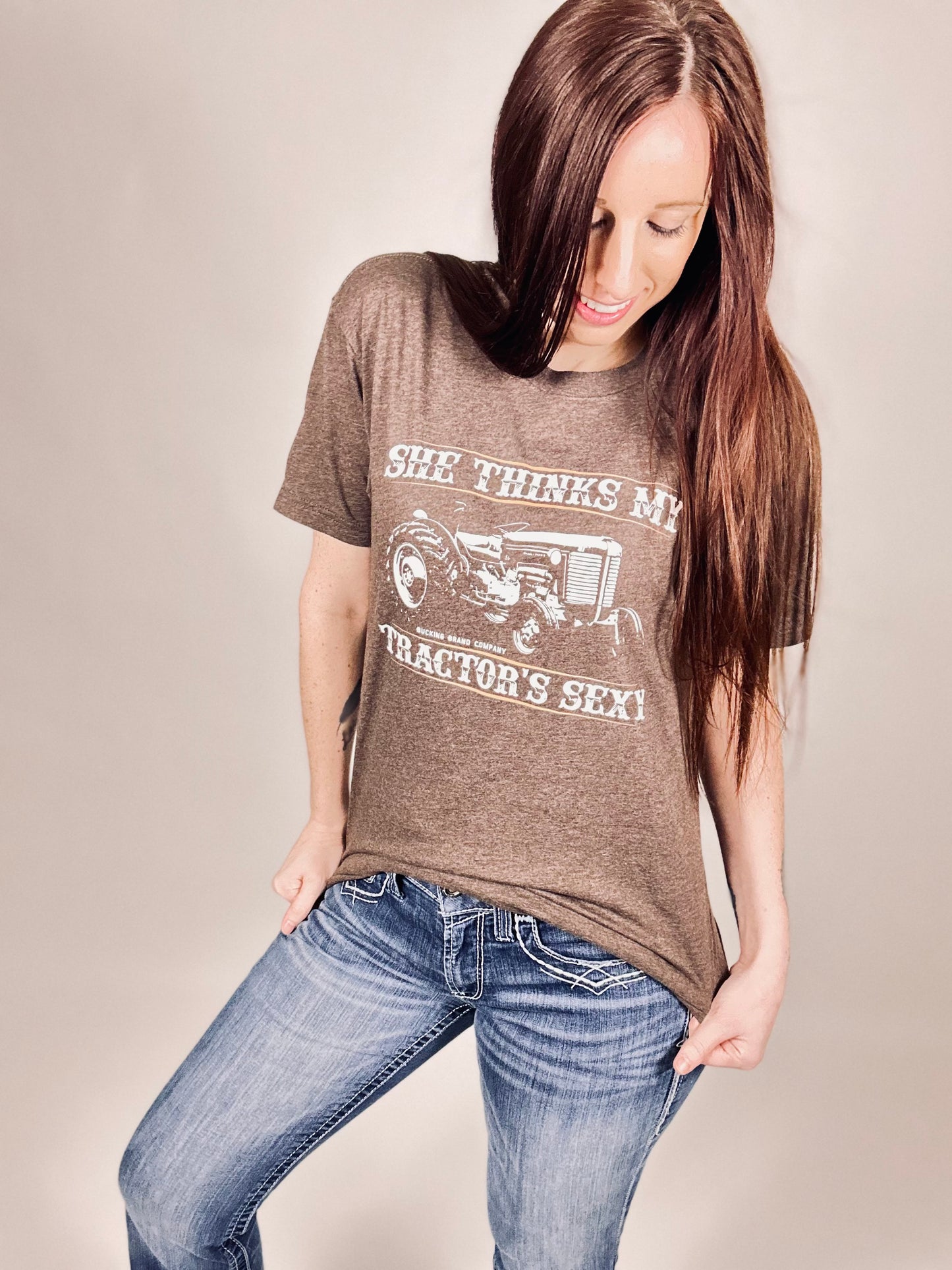 ‘She Thinks My Tractors Sexy’ Brown Tee