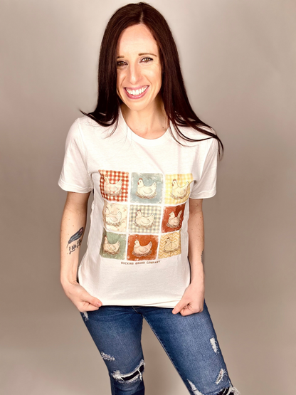 ‘Vintage Antique Chickens’ Vintage White Tee
