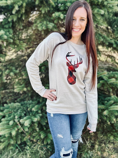 Plaid Christmas Deer Crewneck