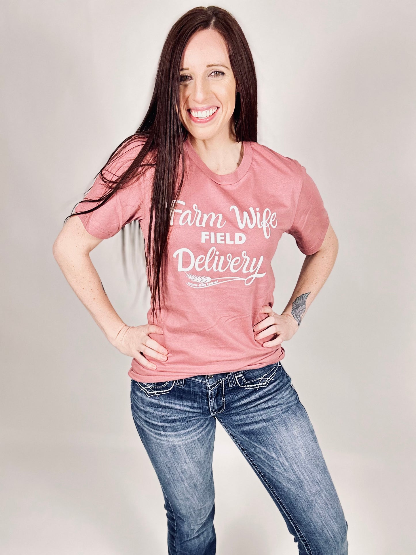 ‘Farm Wife Field Delivery’ Mauve Tee