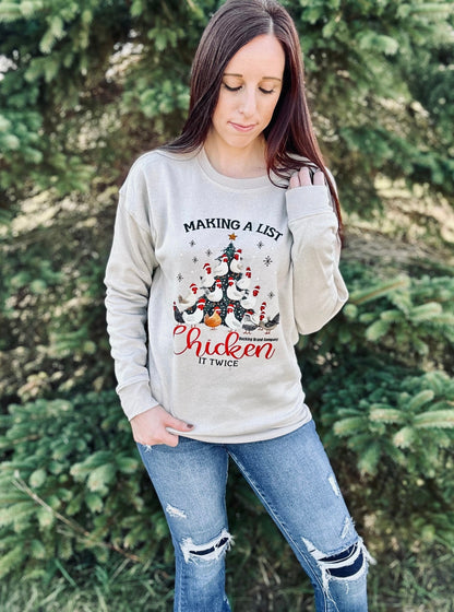 Making A List Chicken It Twice Christmas Crewneck