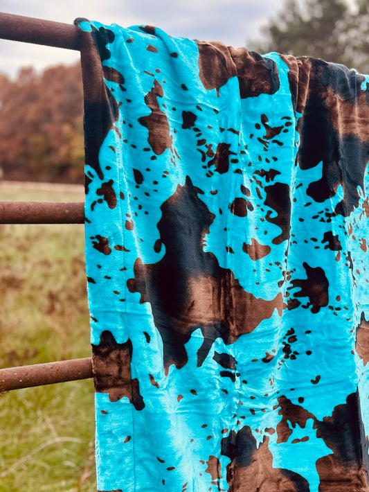 Turquoise Cow Print Throw Blanket
