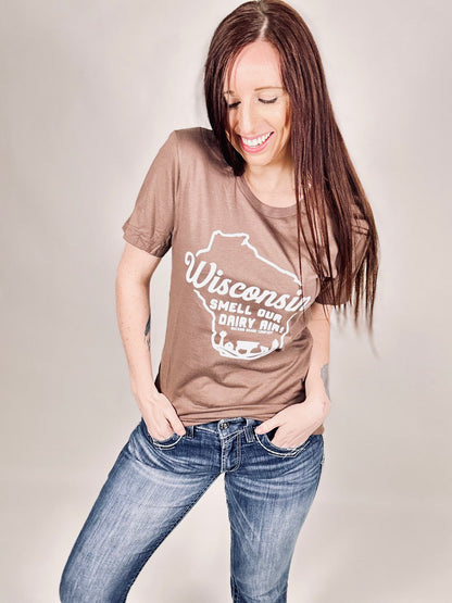 ‘Wisconsin Smell Our Dairy Air’ Brown Tee