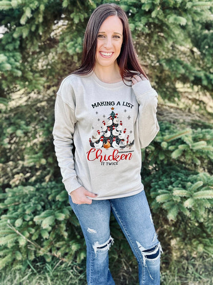 Making A List Chicken It Twice Christmas Crewneck