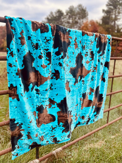 Turquoise Cow Print Throw Blanket