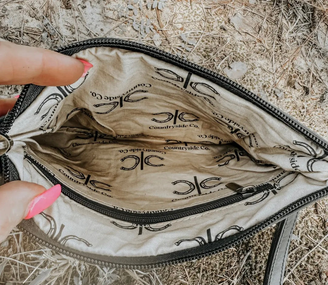 Stockyard Checkered Black Cowhide Wristlet Pouch