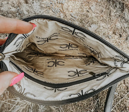 Stockyard Checkered Black Cowhide Wristlet Pouch