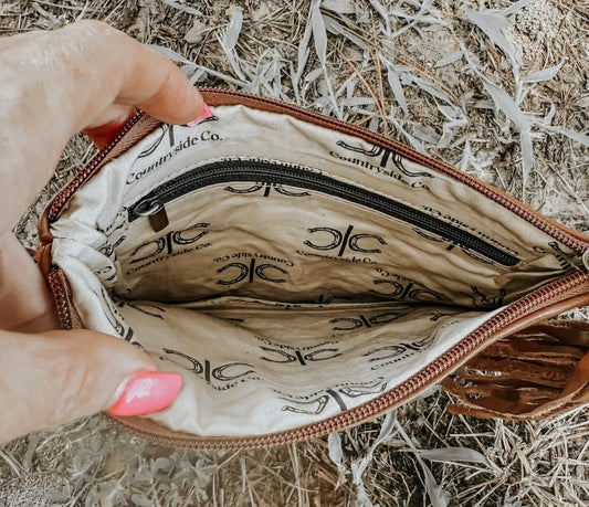 Stockdale Checkered Brown Cowhide Wristlet Pouch