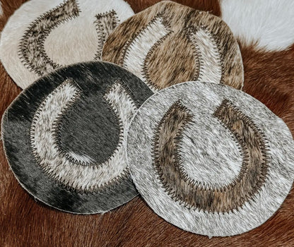 Horseshoe Cowhide Coaster Set