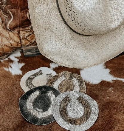 Horseshoe Cowhide Coaster Set