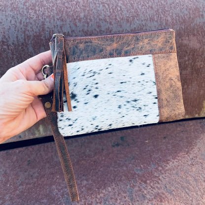 Cowhide Leather Trim Wristlet