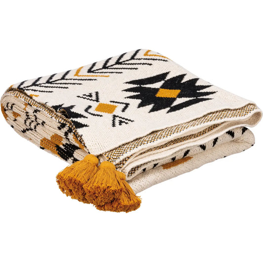 Saffron and Black Aztec Throw Blanket