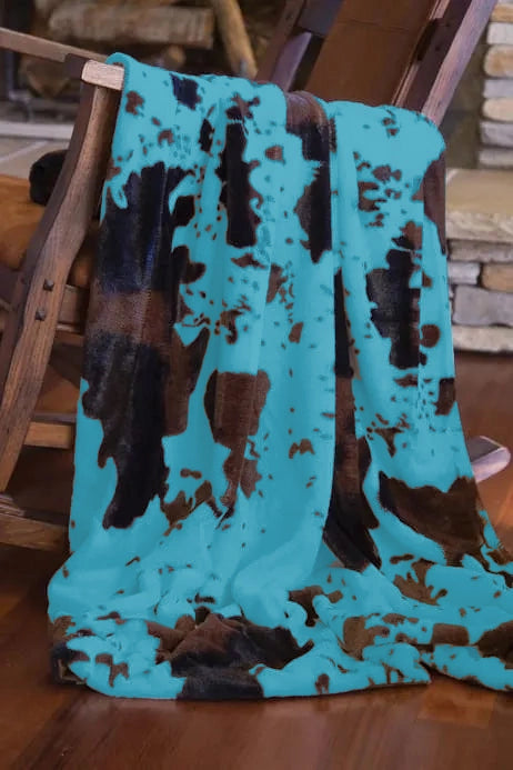 Turquoise Cowhide Throw Blanket