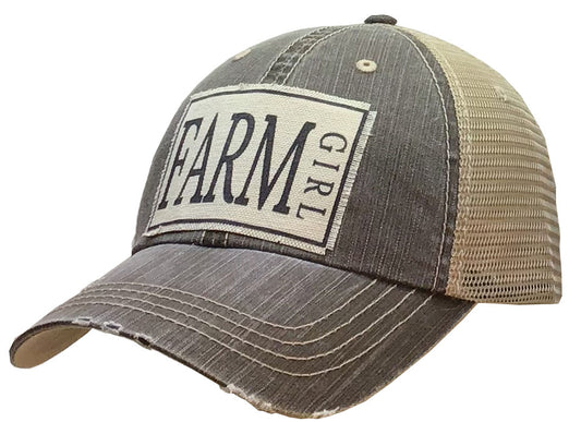 Farm Girl Distressed Trucker Hat Gray