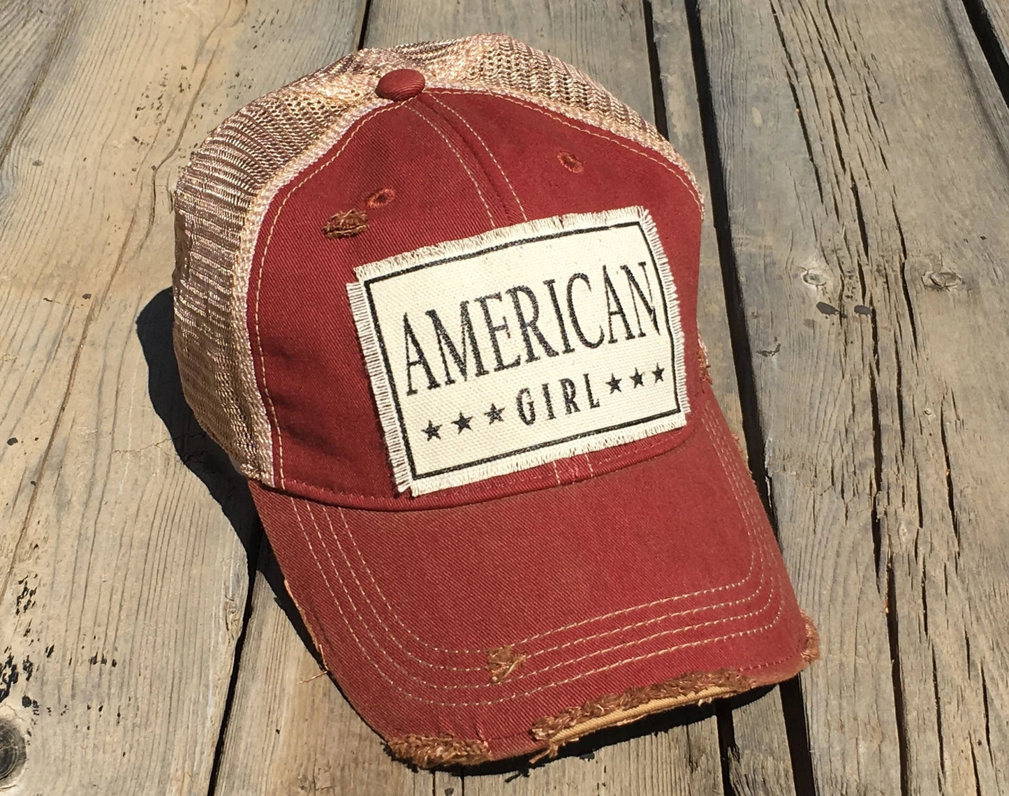 American Girl Distressed Trucker Hat
