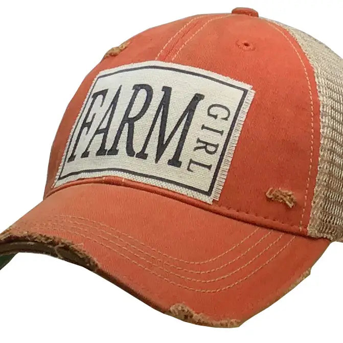 Farm Girl Distressed Trucker Hat Orange