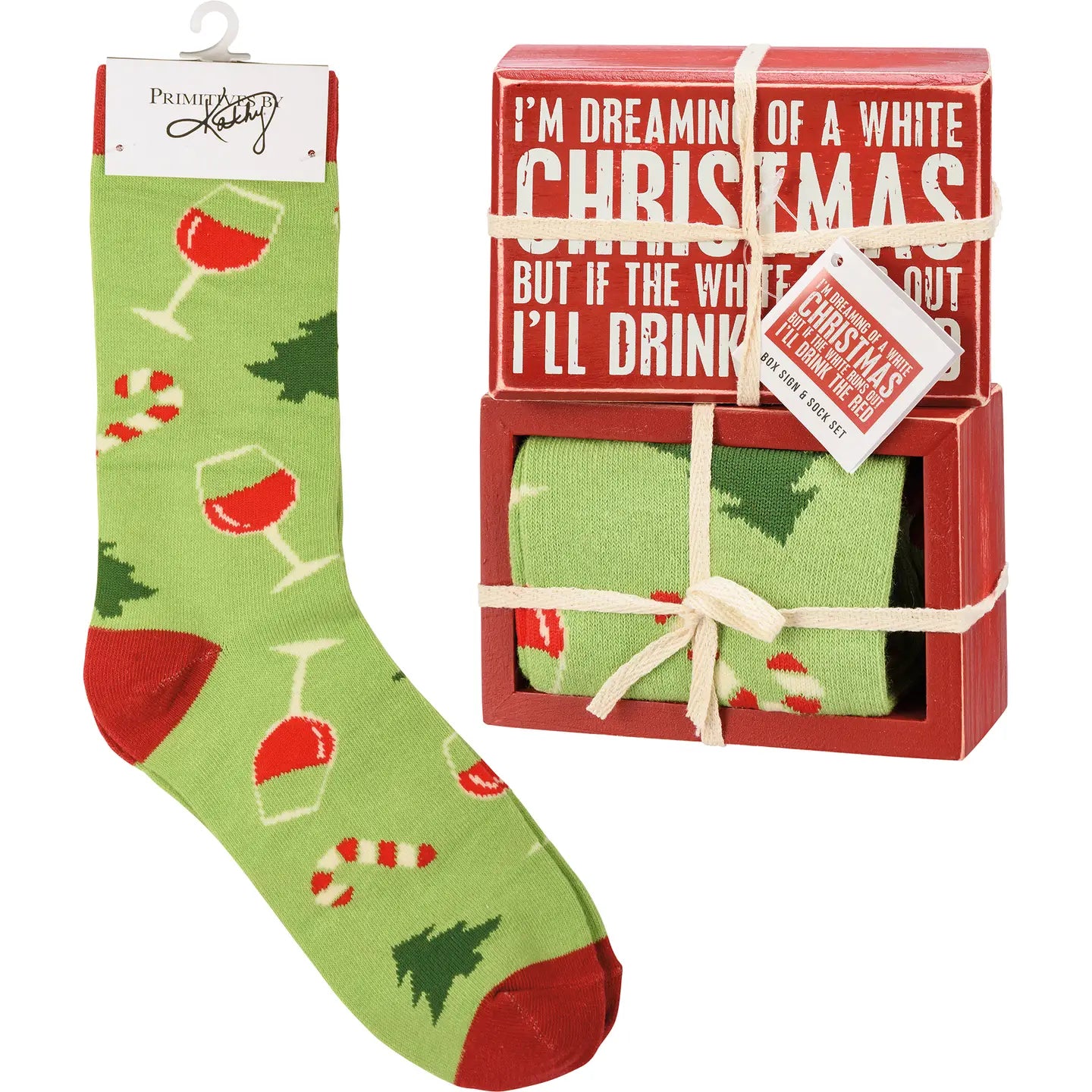 A White Christmas Box Sign and Sock Set
