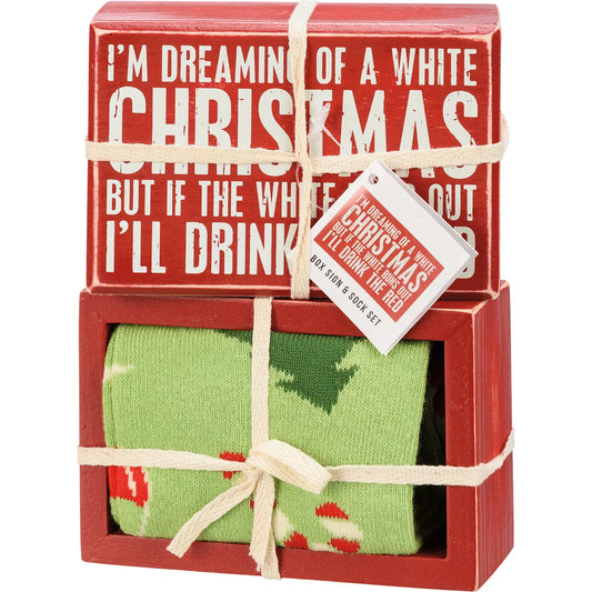 A White Christmas Box Sign and Sock Set
