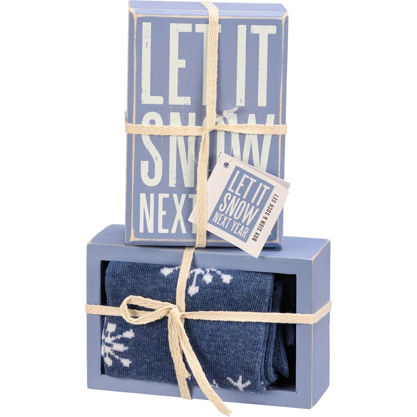 Let It Snow Next Year Box Sign and Sock Set