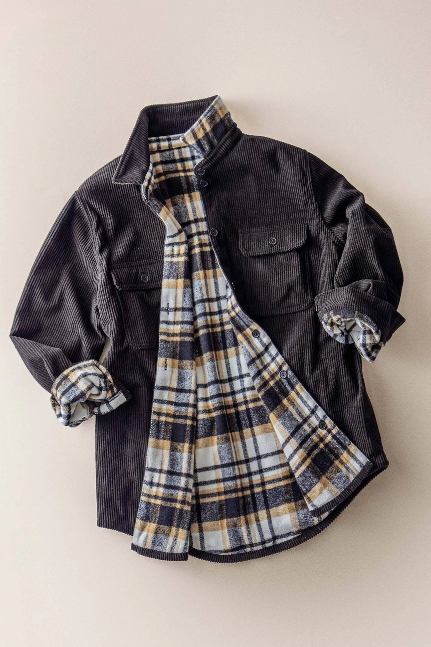 Plaid Flannel-Lined Corduroy Shacket