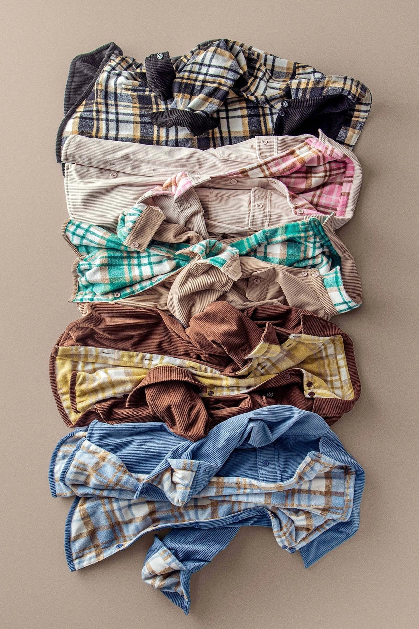 Plaid Flannel-Lined Corduroy Shacket