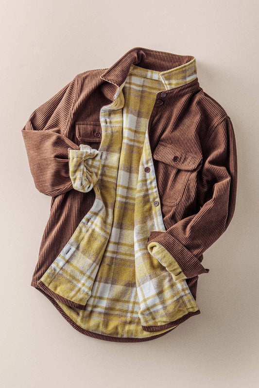 Plaid Flannel-Lined Corduroy Shacket