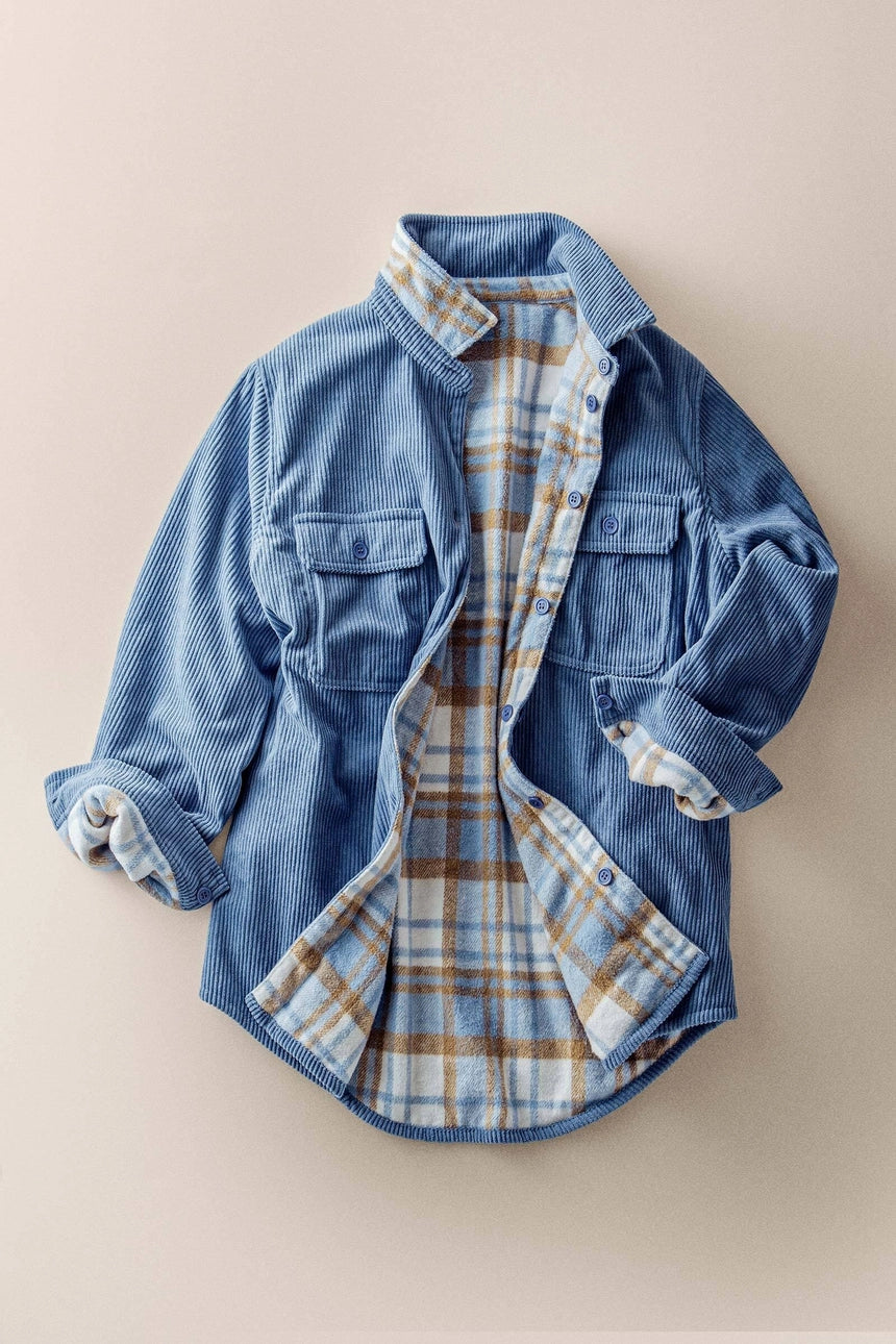 Plaid Flannel-Lined Corduroy Shacket