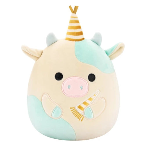 Squishmallow Birthday Plush Toy 8" Belana Cow with Party Hat