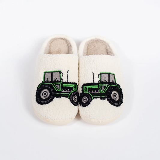 Kids Green Tractor Slippers
