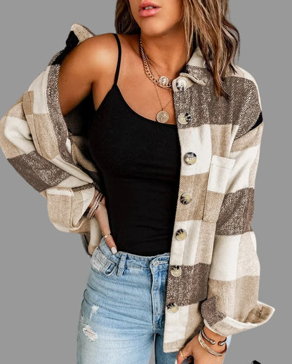Khaki Plaid Long Sleeve Jacket