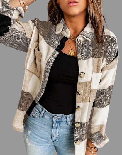 Khaki Plaid Long Sleeve Jacket