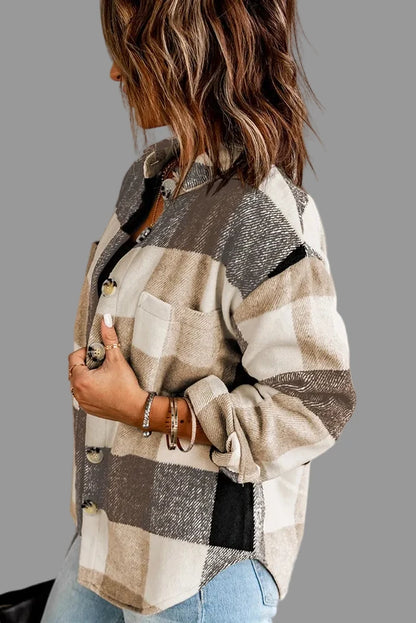 Khaki Plaid Long Sleeve Jacket
