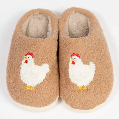 Brown Fuzzy Chicken Slippers-Kids