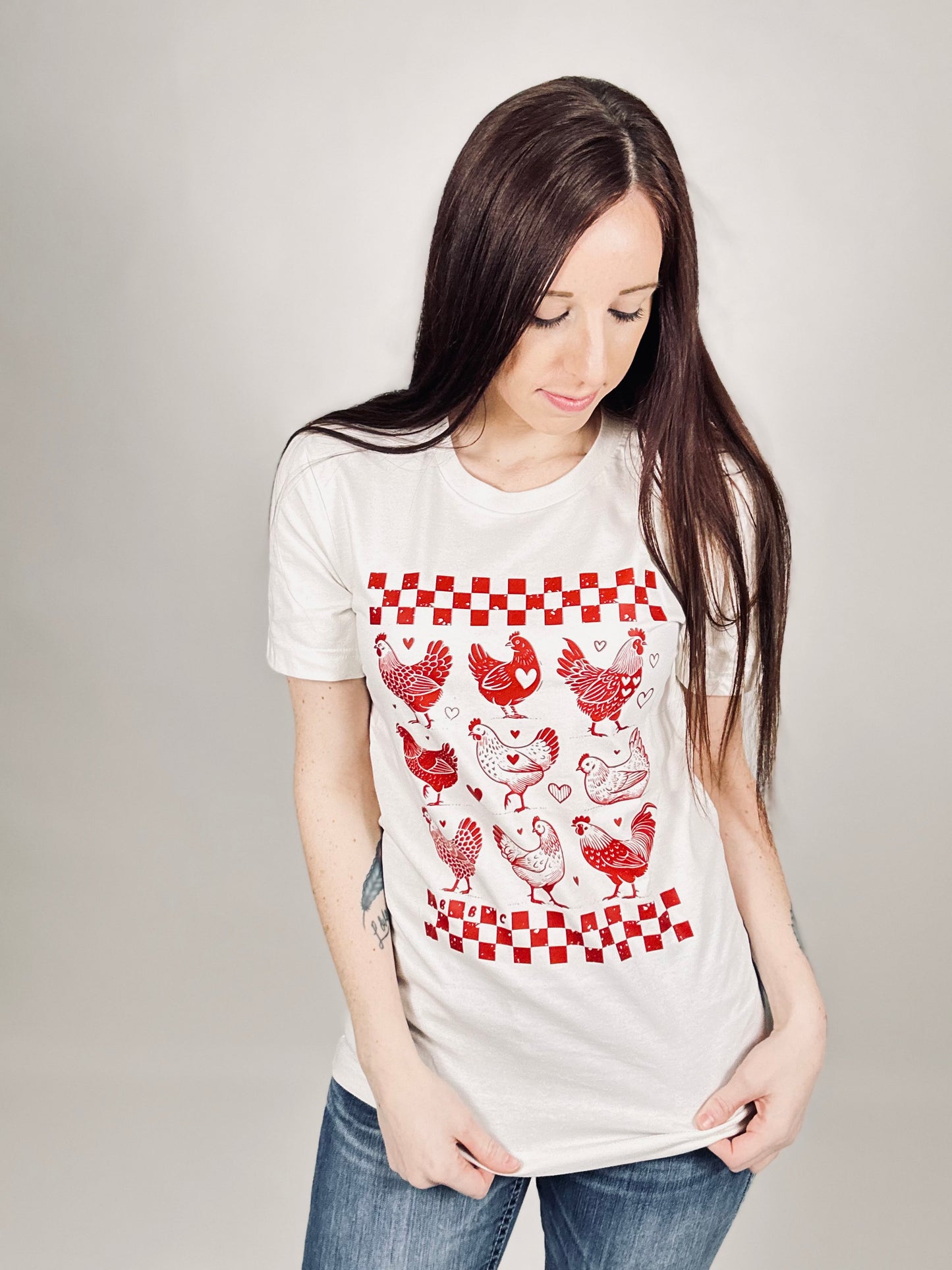 ‘Valentine’s Checkered Chicken’ Vintage White Tee