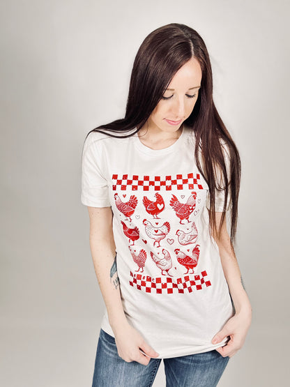 ‘Valentine’s Checkered Chicken’ Vintage White Tee