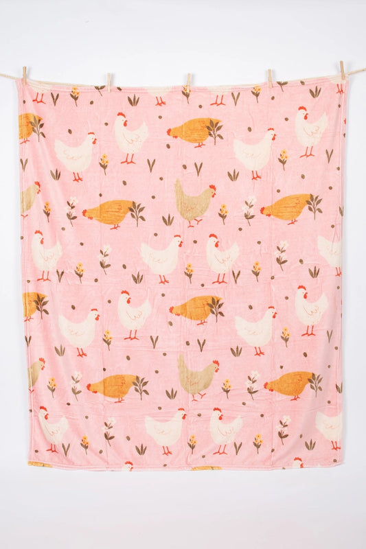 Pink Cottage Chicken Plush Throw Blanket